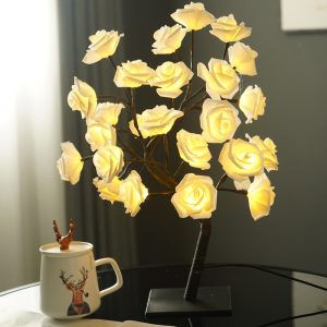 EVA Artificial Valentine's Day Rose Tree Lamp for Bedroom and Living Room, Qixi Wedding Decoration with USB Switch, Warm White Light